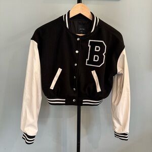 Love Tree Black Bomber Jacket with White Trim